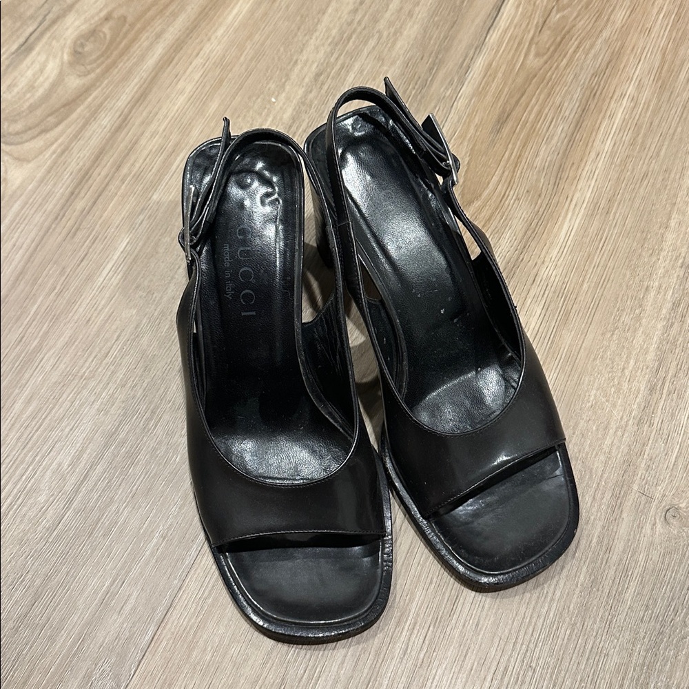 Gucci | Black Open Toe Sling Back Heels 5.5